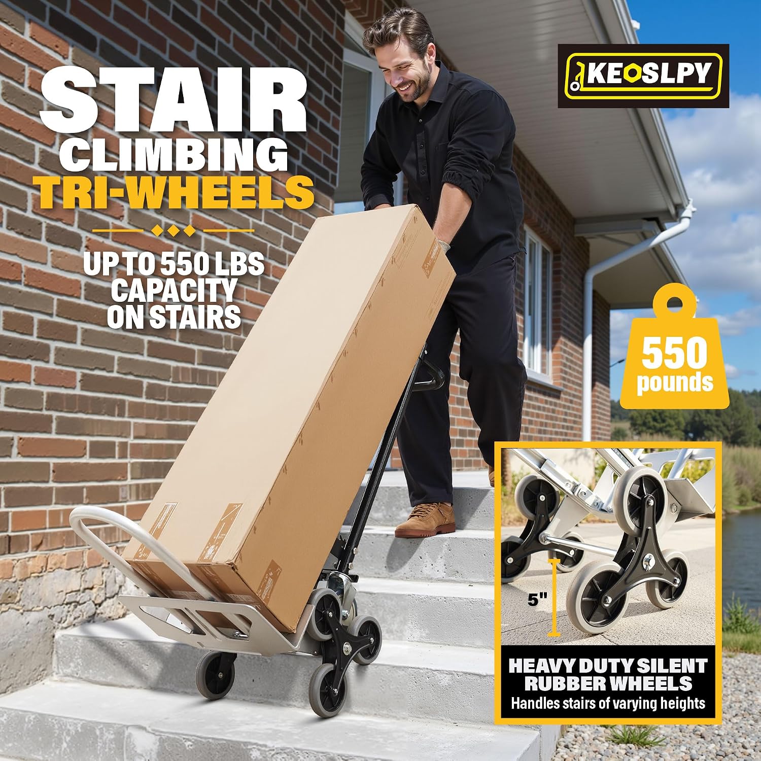 3 in 1 Industrial Convertible Stair Climbing Cart 1000 LBS Capacity, Heavy Duty Aluminum Hand Truck Dolly Cart with Wheels, Folding Stair Climbing Cart Trolley for Transport & Moving