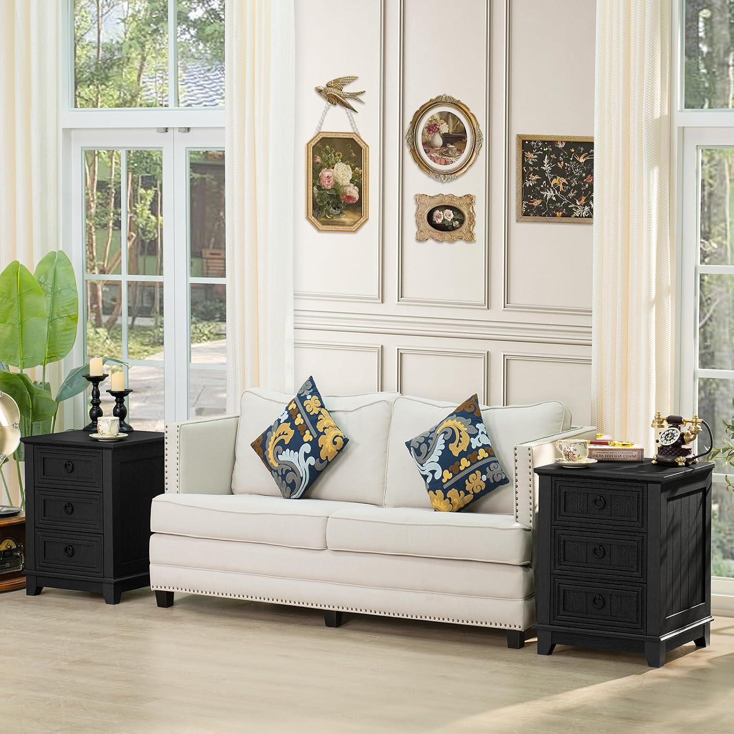 Joaxswe 18' Farmhouse Night Stand with 3 Drawers, Wood End Table Dresser for Bedroom, Black Nightstand, Bed Side Table with Metal Handle, Bedside Cabinet for Bedroom Living Room, Closet