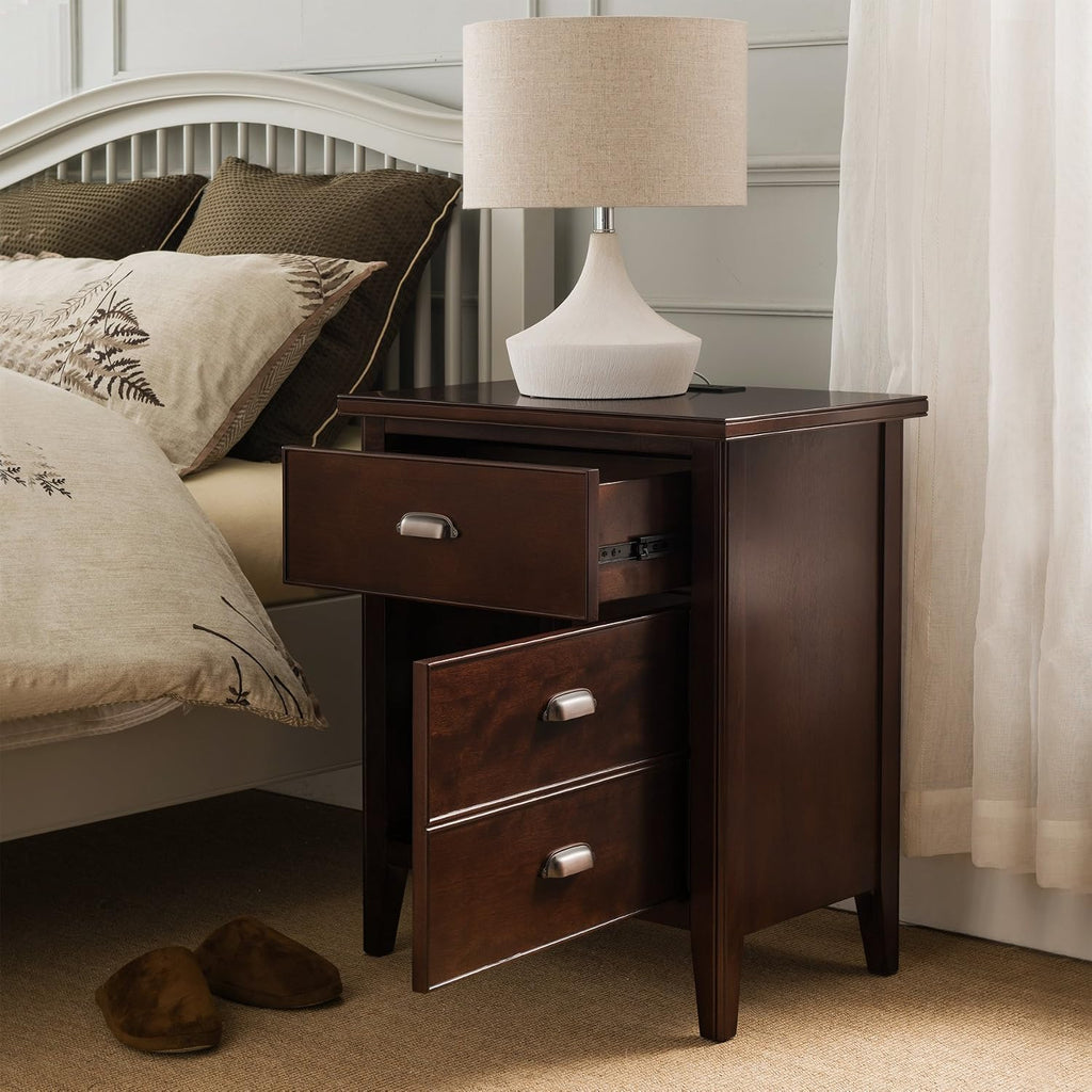 Leick Home Laurent Side Table Nightstand with USB-C Charging Station, Solid Wood, Perfect for Bedrooms, Living Rooms, and Small Spaces, 16'D x 24'W x 28'H, Chocolate Cherry Brown