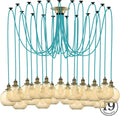 Turquoise 19 Pendant Light Chandelier with Amber Glass Globe Shades