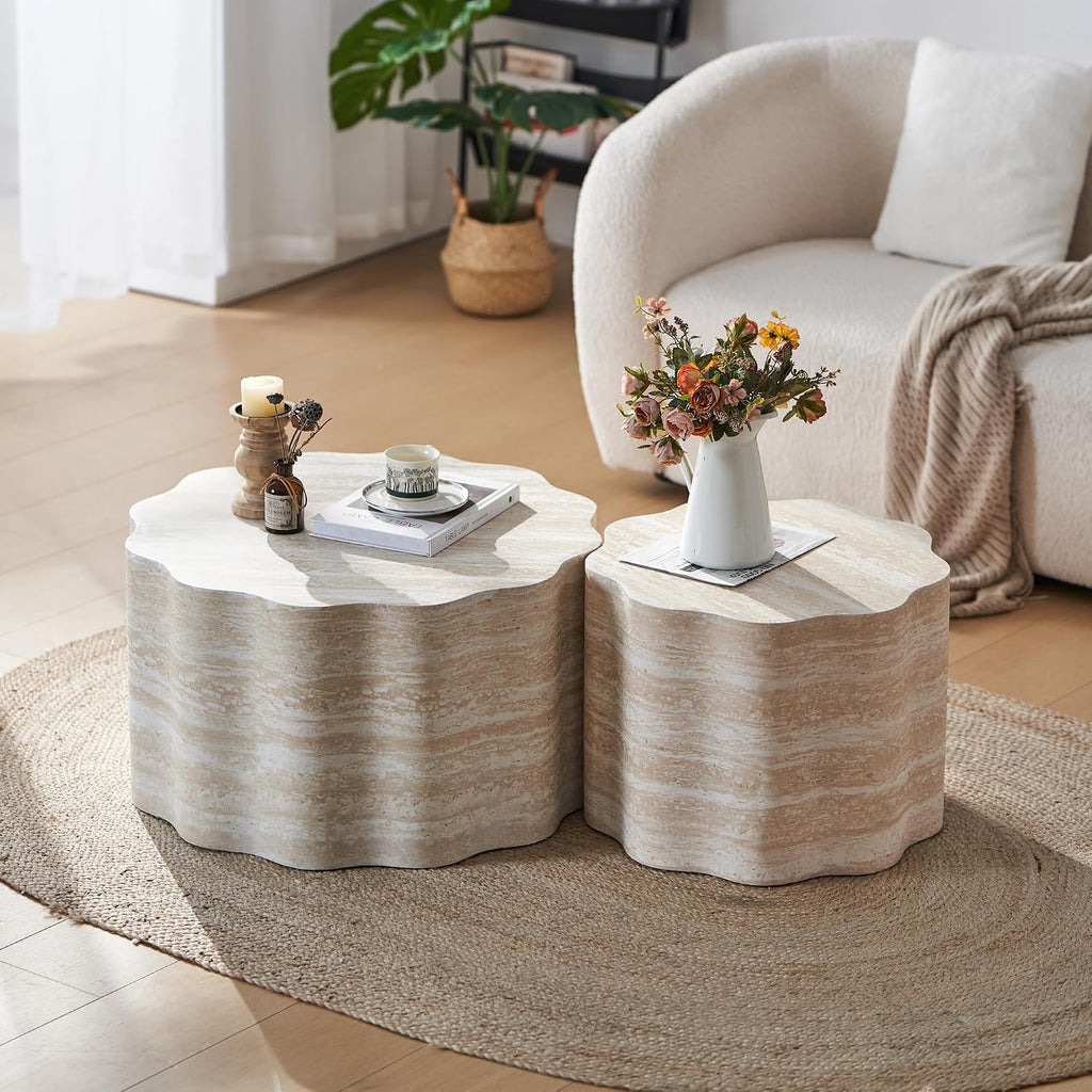 WILLIAMSPACE Nesting Coffee Table with Faux Mars Pattern for Living Room, Modern Accent Center Table Set of 2, Side Tea Table for Apartment, No Need Assembly (Mars Pattern)