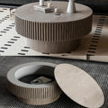 31.5'' Round Coffee Table with Storage, Modern Luxury Circle Drum Center Tables with Solid Wood Veneered, Accent Side Coffee Table for Living Room, Bedroom, Apartment-Grey