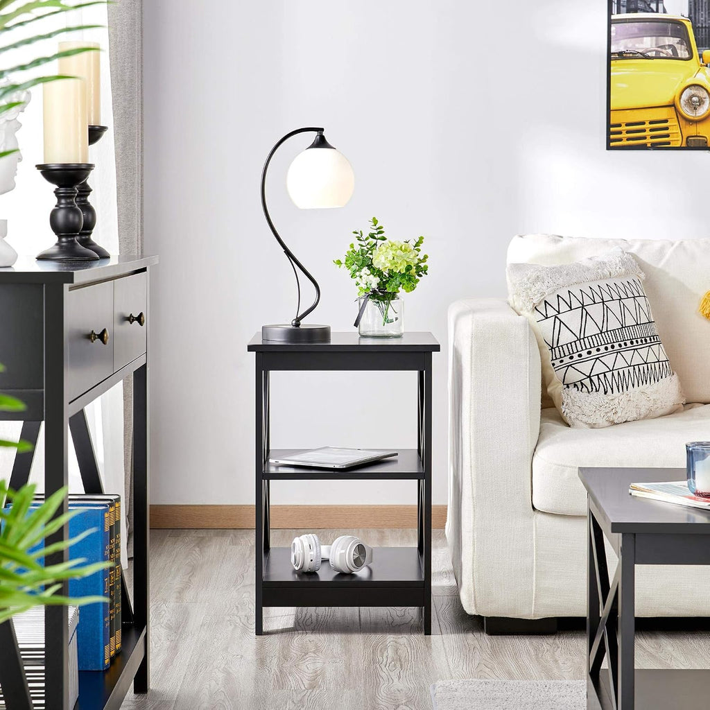 Yaheetech Wood Living Room 3-Piece Table Sets - Includes X-Design Coffee Table & Two 3-Tier End Side Tables, Easy Assembly Home Accent Furniture, Black
