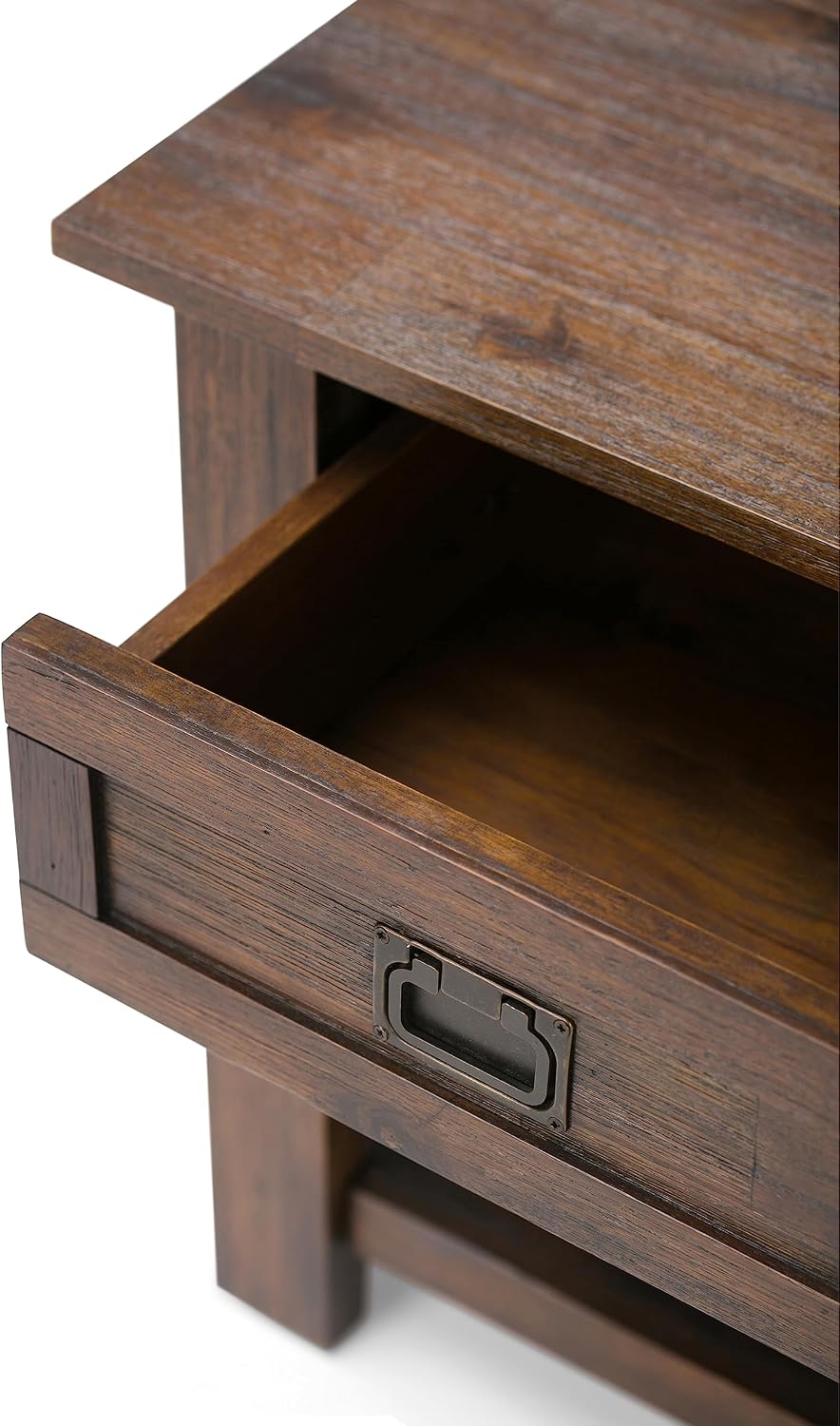 SIMPLIHOME Monroe End Table - 22 inch Wide Solid Acacia Wood Side Table in Distressed Charcoal Brown, Rustic Accent Table for Living Room or Bedroom with Drawer and Shelf