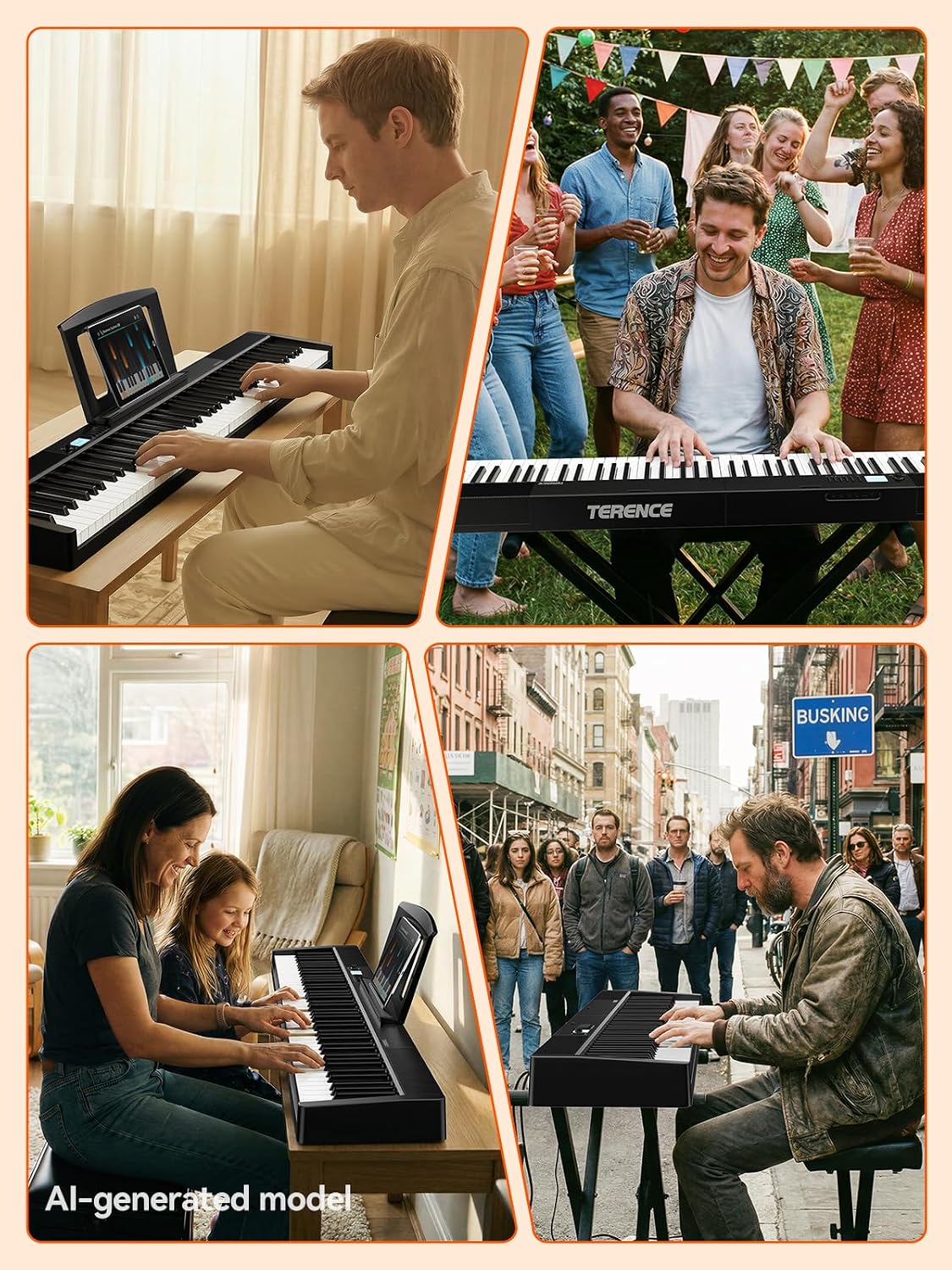 TERENCE V30 Portable Digital Piano 88 Key Weighted Keyboard Built-In 1800mAh Rechargeable Battery,Foldable Piano Keyboard with 2X5W Speakers,Music Stand,Sustain Pedal and Headphone for Beginners,Black