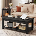 SAVOR LIFE Farmhouse Coffee Tables for Living Room,Square Tea Table with Open Storage Shelf,Large Coffee Table,Rustic Wooden Center Table,Black