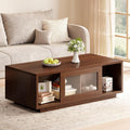HSH Walnut Coffee Table for Living Room, 47 Inch Modern Wood Rectangle Coffee Tables with Sliding Door and Storage Open Shelf, Large Low Center Table for Home Decor
