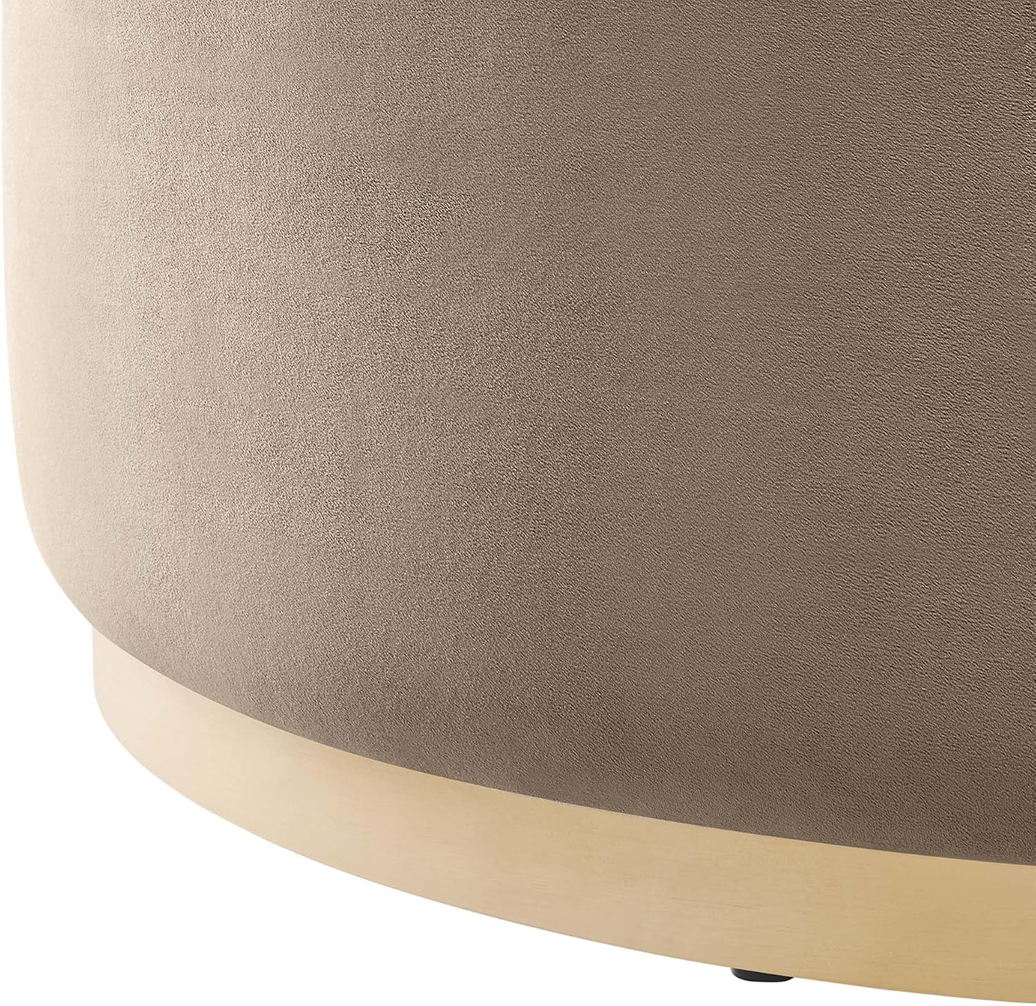 Modway Tilden 38 Inch Round Performance Velvet Upholstered Ottoman in Taupe Natural - Round Ottoman Coffee Table for Living Room, Large Ottoman Foot Rest with Rubberwood Plinth Base