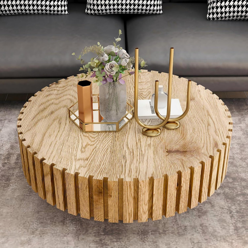 Round Coffee Table for Living Room, 31.5' Circle Wood Center Table with Pedestal for Apartment, Easy Assembly, Natural