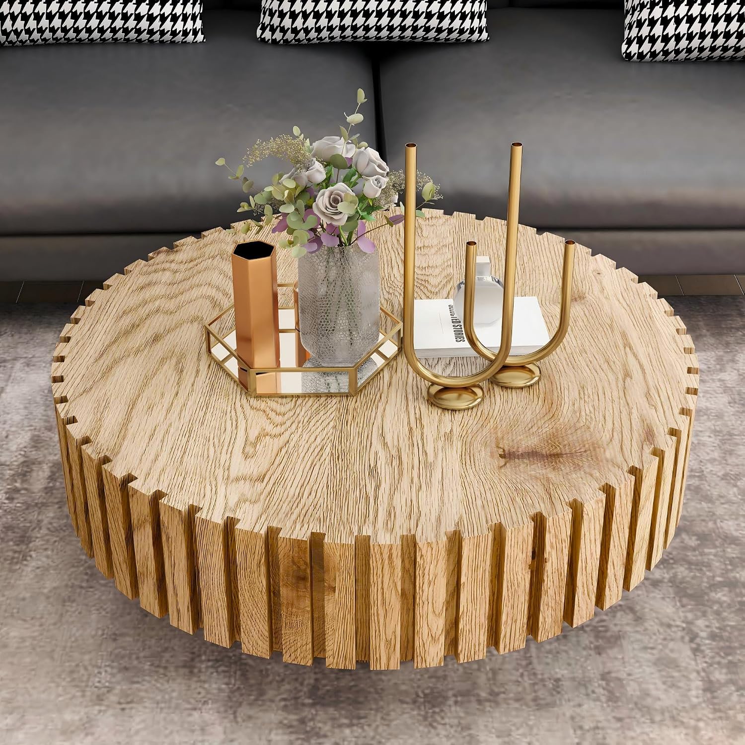 Round Coffee Table for Living Room, 31.5' Circle Wood Center Table with Pedestal for Apartment, Easy Assembly, Natural