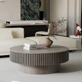 39.37'' Round Coffee Table with Storage, Solid Wood Veneered Modern Drum Coffee Table Accent Tea Table for Living Room, Bedroom, Apartment or Office-Gray
