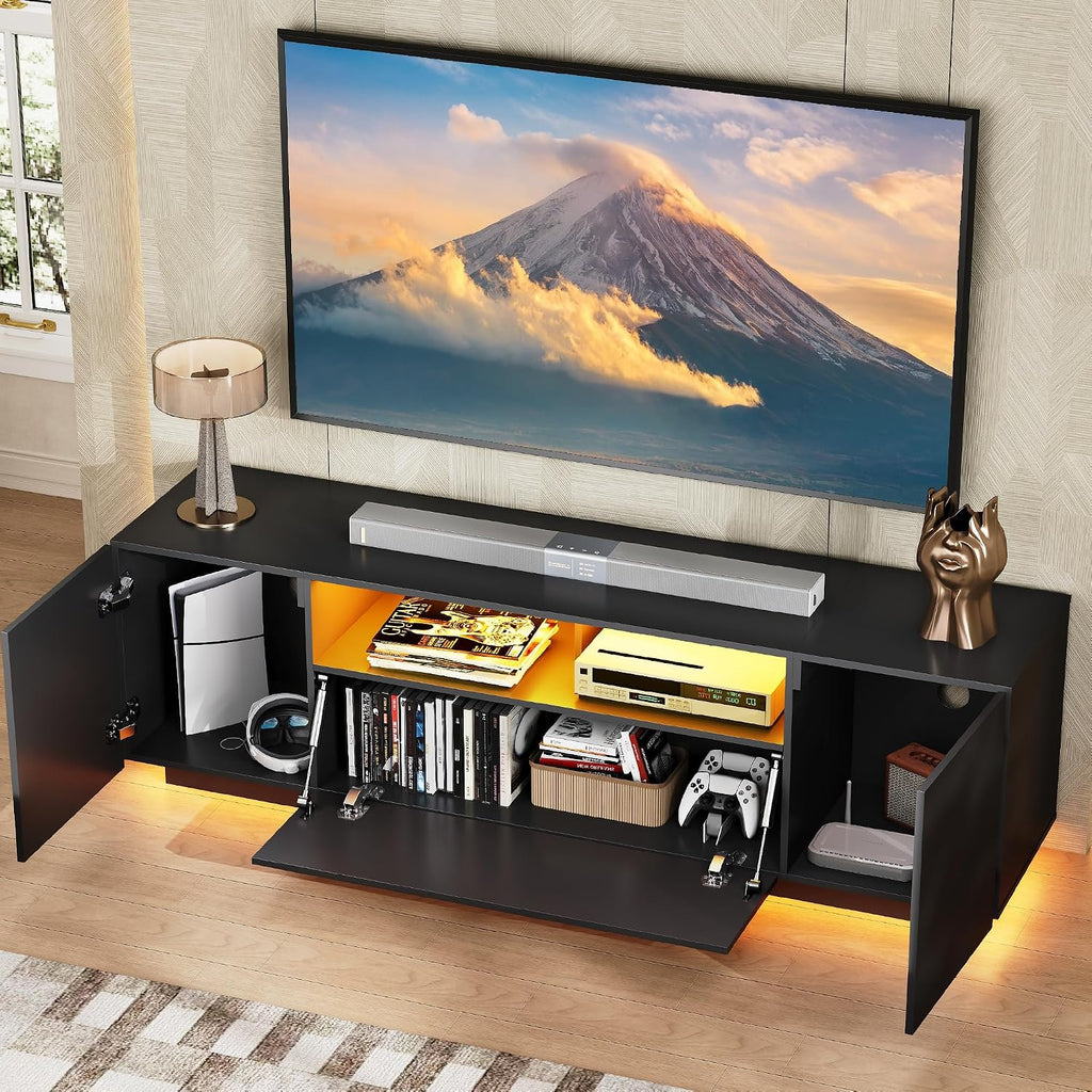 WLIVE LED TV Stand for 55/60/65 Inch TVs, Modern Entertainment Center with Storage Cabinets and Drawer, Gaming Media TV Console with RGB Lights for Living Room, Black