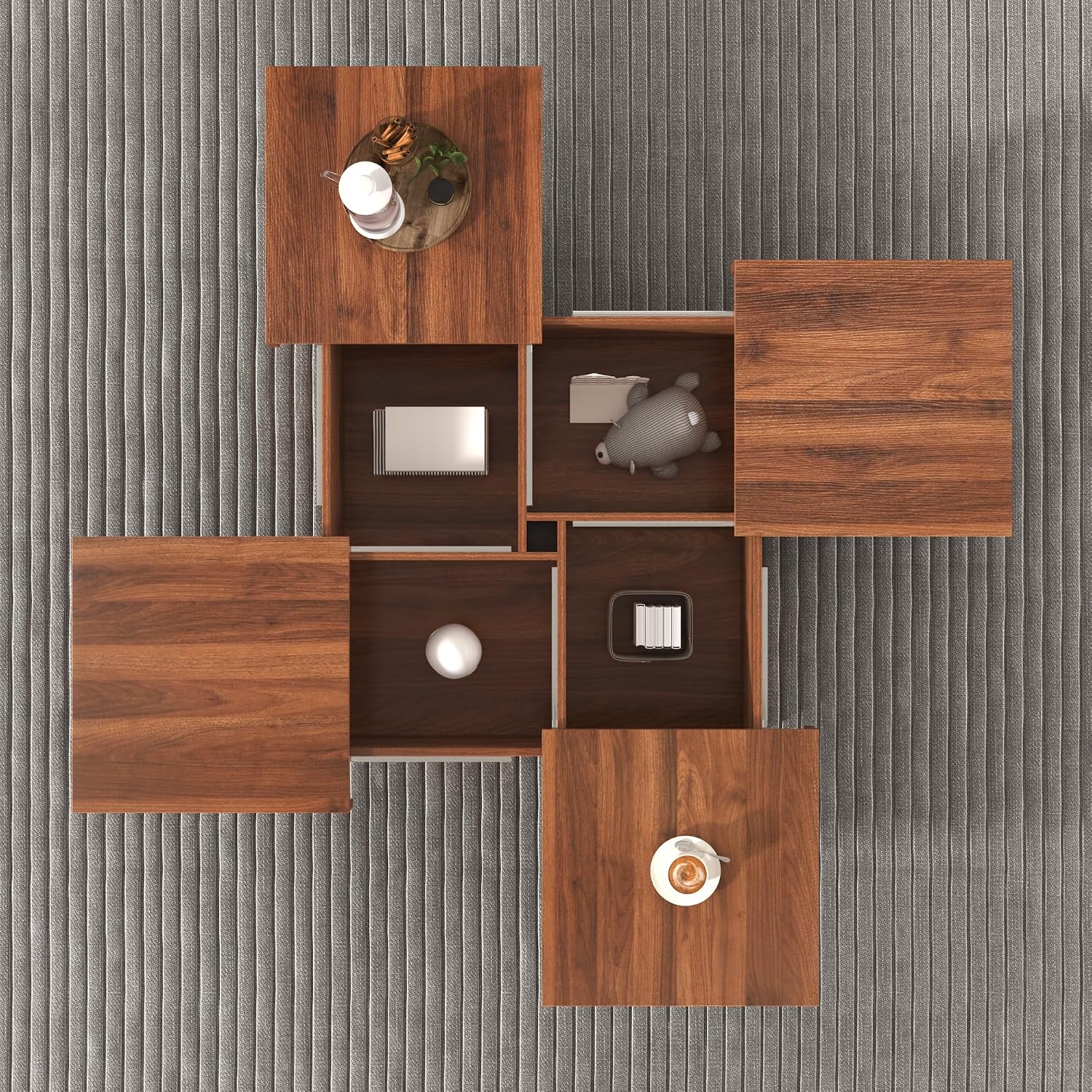 Merax Coffee Table, Modern Extendable Coffee Table with 4 Hidden Storage Compartments, UV High-Gloss Square Center Cocktail Table with Sliding Tabletop for Living Room, 39.4'x 39.4' (Walnut)