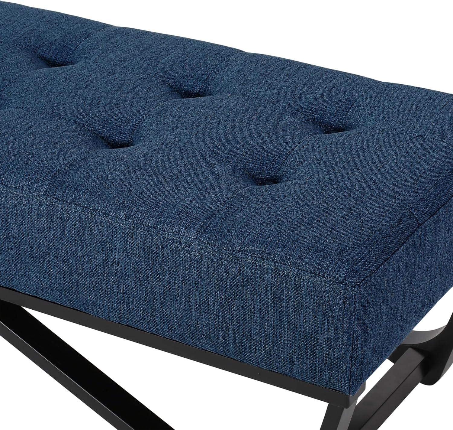 Christopher Knight Home Assis Upholstered Ottoman Bench, Tufted Top Upholstered Ottoman Foot Stool for Bedroom Home Office, Modern Coffee Table for Living Room, Navy Blue