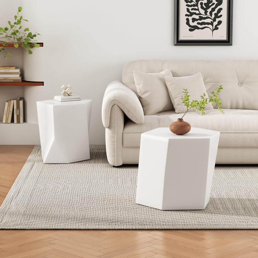 WILLIAMSPACE 30.25' White Nesting Coffee Table Set of 2, Modern Irregular Center Tables for Living Room, Magnesium Oxide Accent Side Table for Indoor & Outdoor, No Need Assembly (White)