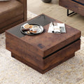 WAMPAT Modern Coffee Table, Square Living Room Coffee Table with Tempered Glass Top and Two Large Storage Drawers, 31.5'x 31.5', Brown