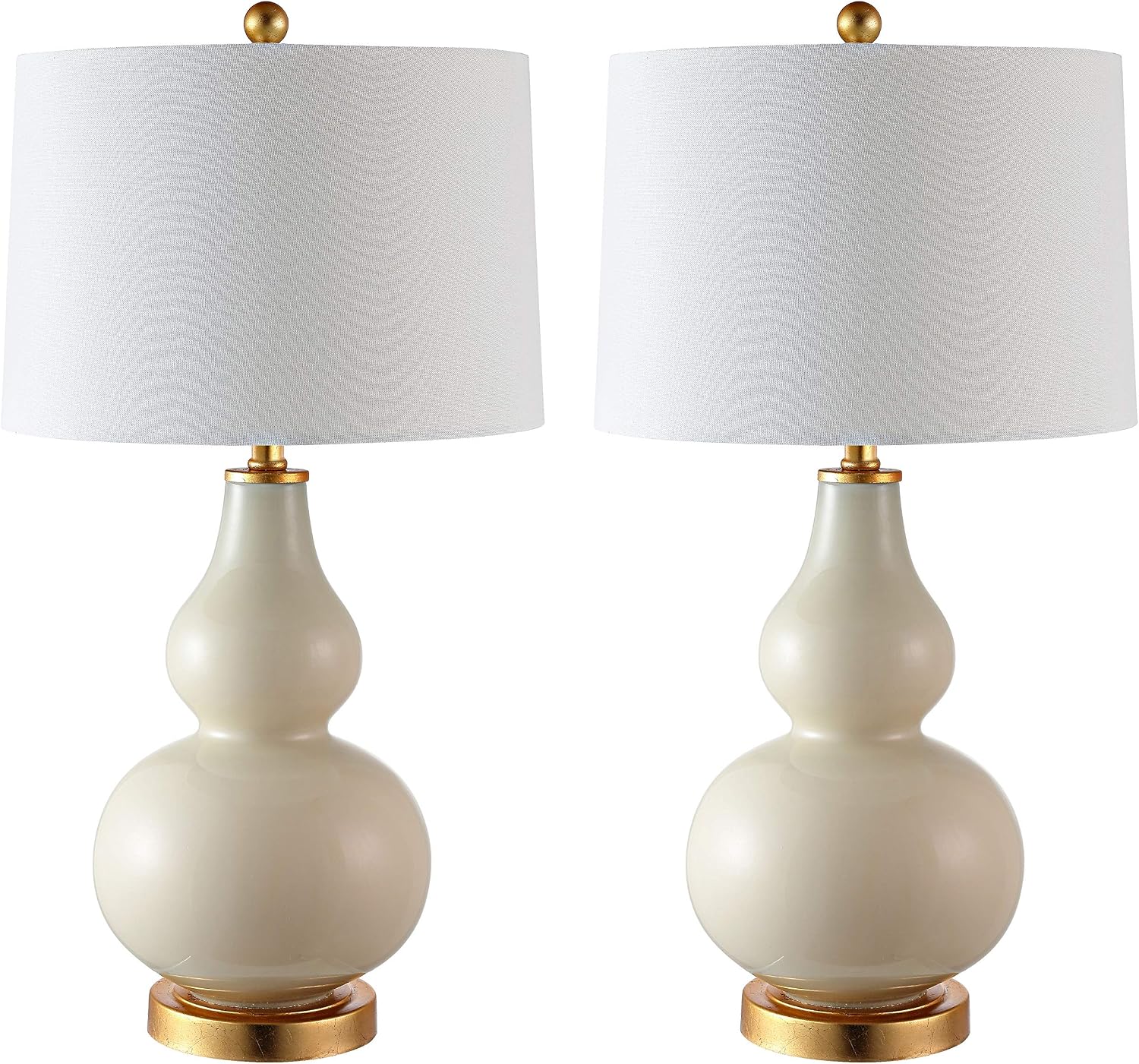 SAFAVIEH Lighting Collection – Karlen Set of 2 Cream & Gold Leaf Double Gourd Glass Table Lamps, Modern Contemporary Design, LED Bulbs Included (TBL4223A-SET2)