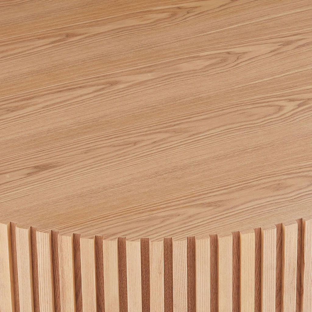 Round Coffee Table for Living Room Contemporary Wood Circle Fluted Coffee Table for Apartment, Easy Assembly ø31.49'', Wood Oak