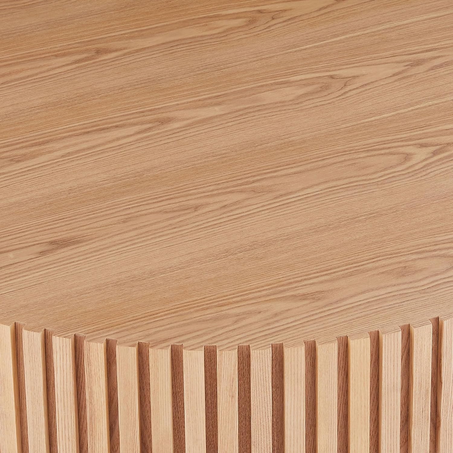 Round Coffee Table for Living Room Contemporary Wood Circle Fluted Coffee Table for Apartment, Easy Assembly ø31.49'', Wood Oak