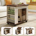 LINSY Folding Top End Table, Rolling Side Table with Universal Wheels, Modern Farmhouse Coffee Table with Sliding Glass Doors and Storage Shelf, Wood Narrow Nightstand for Living Room and Small Space