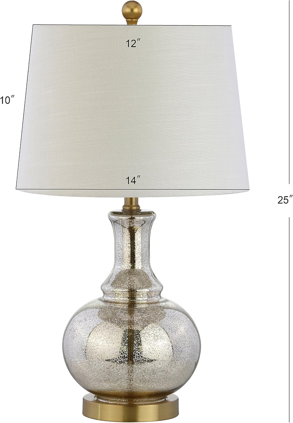 JONATHAN Y 25' Mercury Silver and Brass Gold Glass Table Lamp Set of 2 for Bedroom, Modern Bedside Lamp for Living Room Nightstand, White Linen Drum Shade, LED Bulb Included JYL1068A-SET2