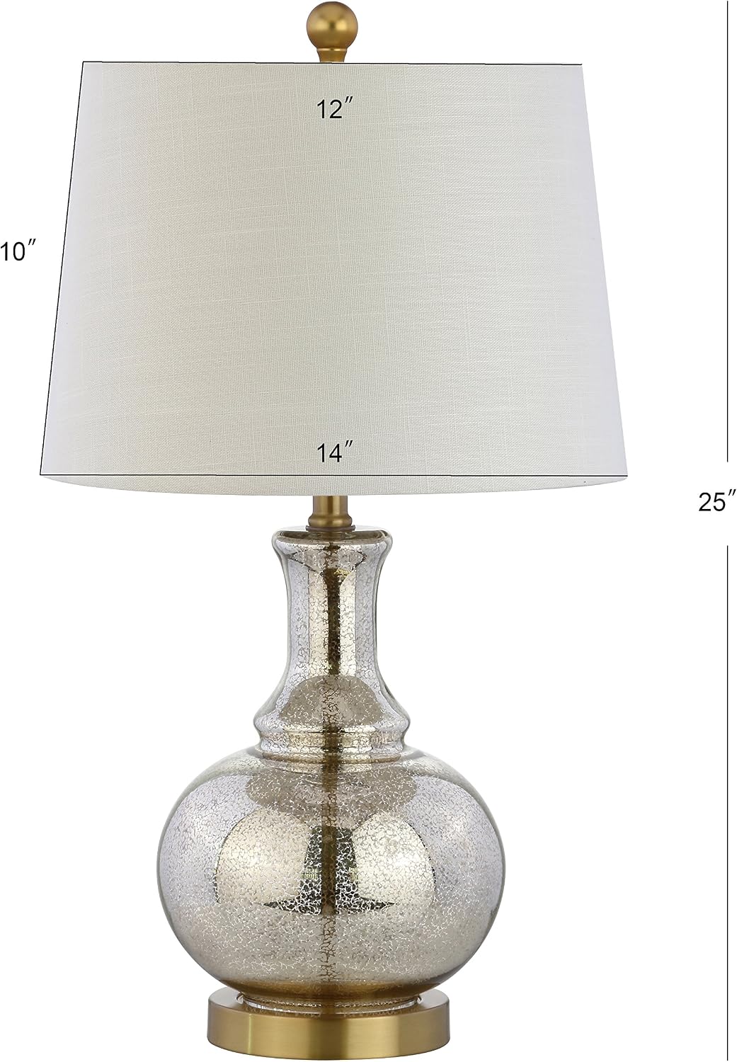 JONATHAN Y 25' Mercury Silver and Brass Gold Glass Table Lamp Set of 2 for Bedroom, Modern Bedside Lamp for Living Room Nightstand, White Linen Drum Shade, LED Bulb Included JYL1068A-SET2