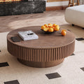 39'' Round Coffee Table with Storage, Modern Wooden Coffee Table with Solid Wood Veneered, Circle Center Table Accent Tea Table for Living Room Apartment Walnut