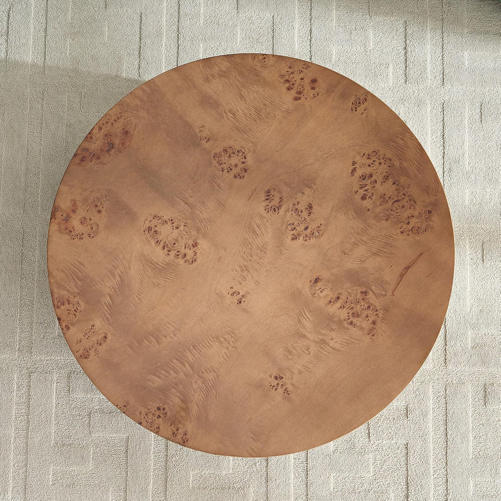 Burl Wood Coffee Table for Living Room Round Wood Coffee Table with Pedestal 31.49' Modern Circle Center Tables Accent Tables for Apartment, Easy Assembly-Brown