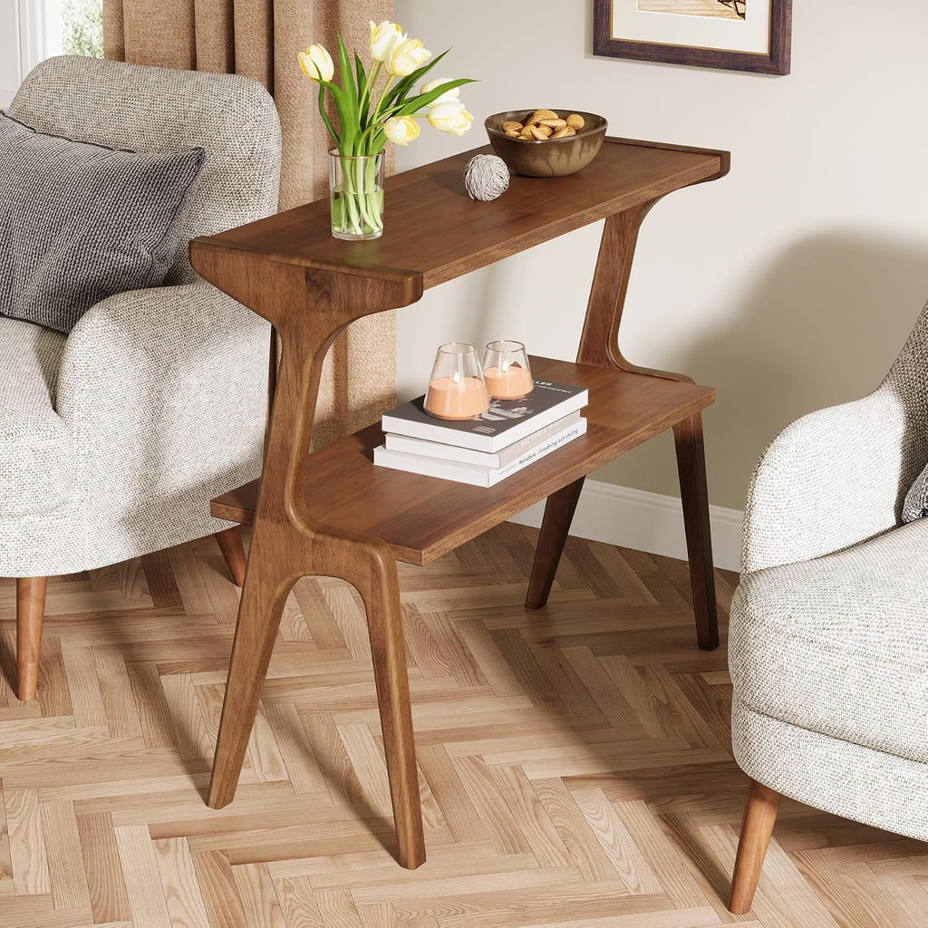 Tribesigns Set of 2 Wood End Table, Rustic Couch Side Table, Farmhouse Narrow Bedside Table for Bedroom, Living Room, Small Spaces, Easy Assembly, Rustic Brown