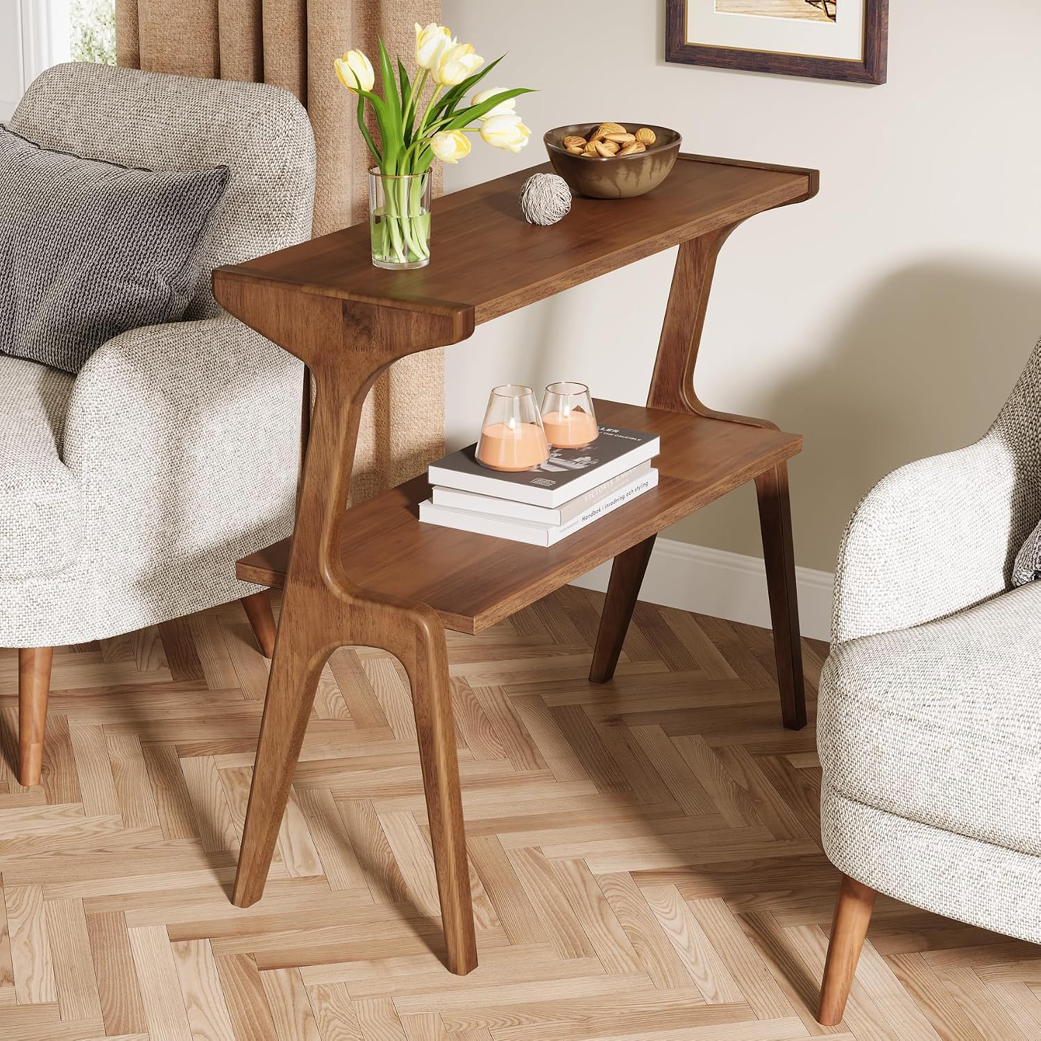 Tribesigns Set of 2 Wood End Table, Rustic Couch Side Table, Farmhouse Narrow Bedside Table for Bedroom, Living Room, Small Spaces, Easy Assembly, Rustic Brown