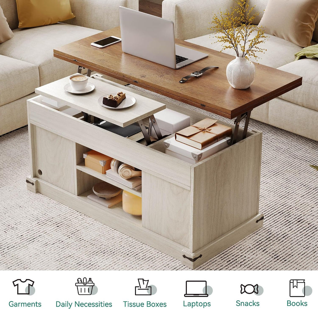 YITAHOME Lift Top Coffee Table with Storage, 4 in 1 Multi-Function Rectangle Center Table with Charging Station&USB Port, Living Room Table w/Large Hidden Space, for Bedroom, Home Office, Brown Top