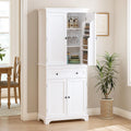 Spirich 71'' Tall Kitchen Pantry Cabinet, Wood Food Pantry Cabinet with Drawers and Wine Glass Rack, Freestanding Storage Cabinet for Kitchen, Living Room, Dining Room, White