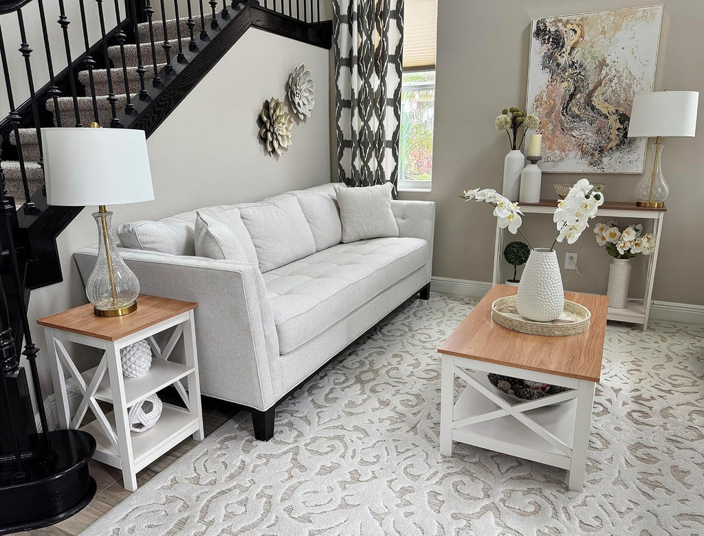 MAISON ARTS End Tables, Farmhouse Nightstand Set of 2, Small Side Table Living Room 3-Tier Modern Bed Side Table Nightstands for Bedroom, Sofa End Tables Set, Ivory White