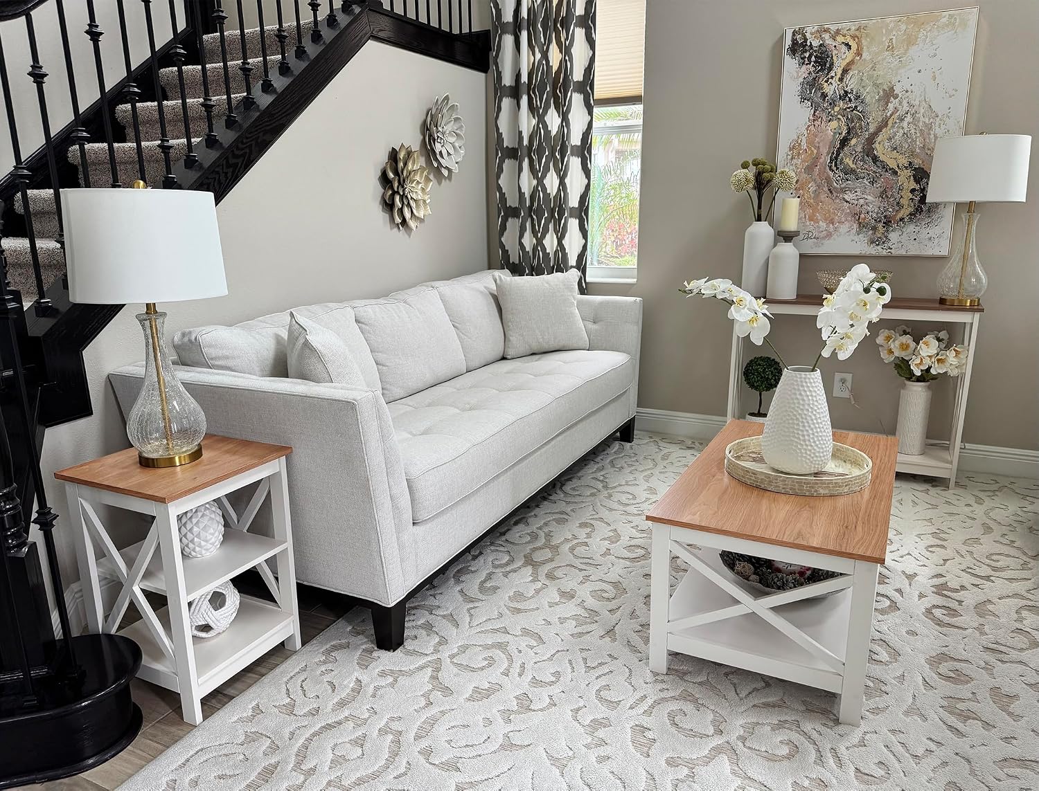 MAISON ARTS End Tables, Farmhouse Nightstand Set of 2, Small Side Table Living Room 3-Tier Modern Bed Side Table Nightstands for Bedroom, Sofa End Tables Set, Ivory White