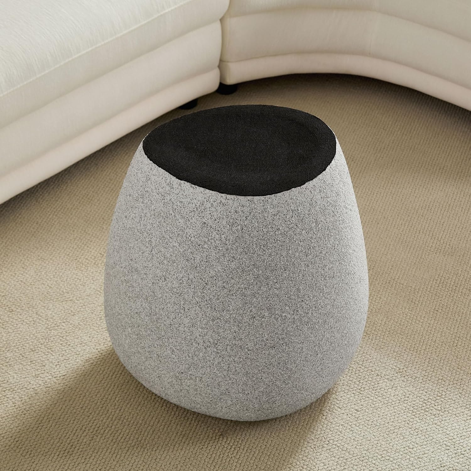 Modern Side Table for Living Room, Irregular Faux Stone Bedside Table Drum End Table Durable Accent Tables for Small Space, No Need Assembly, Beige