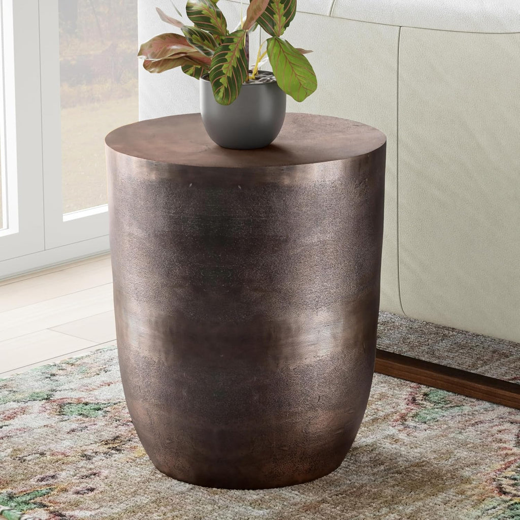 SIMPLIHOME Morris Metal Table - 17 inch Wide Cast Aluminum Round Accent Table in Antique Copper, Industrial Side or End Table for Living Room, Bedroom or Entryway with Handcrafted Finish, Assembled