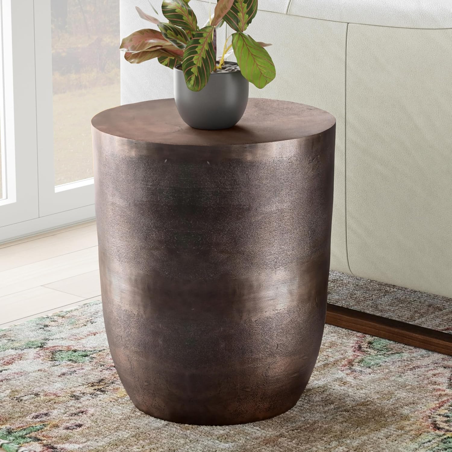 SIMPLIHOME Morris Metal Table - 17 inch Wide Cast Aluminum Round Accent Table in Antique Copper, Industrial Side or End Table for Living Room, Bedroom or Entryway with Handcrafted Finish, Assembled