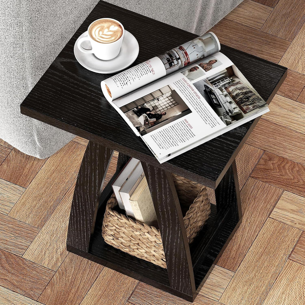 FROMJBEST End Tables Living Room, Side Table Beside Sofa, Nightstand for Bedroom, Couch Side Table with Shelf, Modern End Table for Living Room, Black End Table Set of 2
