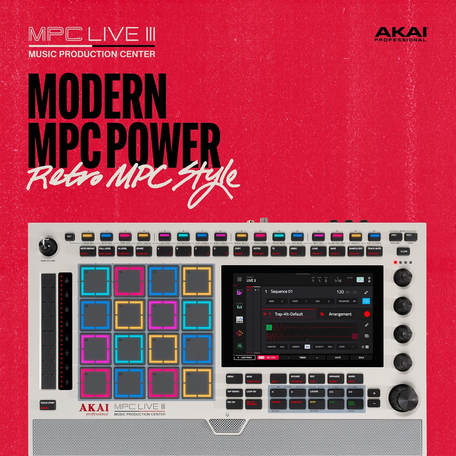 Akai Professional MPC Live III Retro - Standalone Portable Music Production Center with MPCe Pads, Sequencer, Touchscreen, Mic, Stereo Monitors, Audio Interface, Wi-Fi, Bluetooth, Battery, Touchstrip