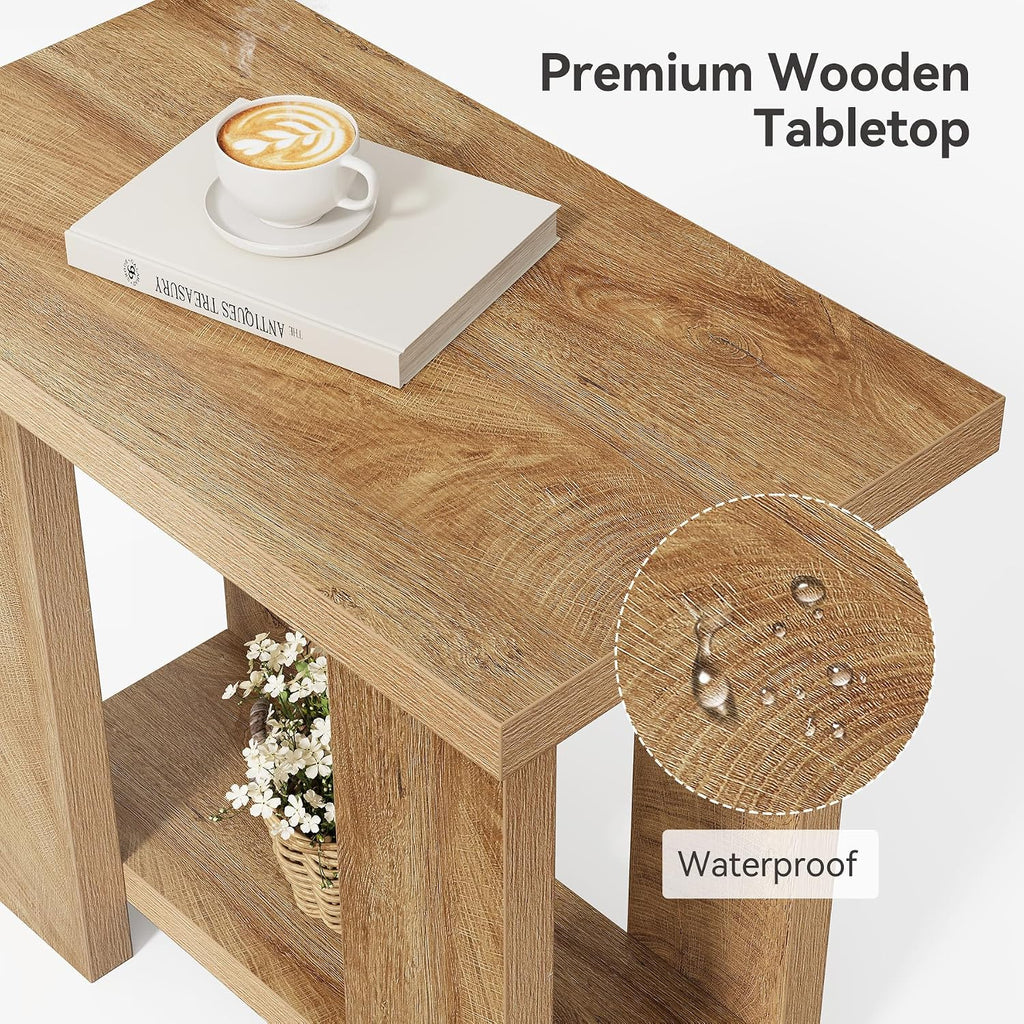 LITTLE TREE 2-Tier Side Table, Set of 2 Farmhouse End Table with Storage Shelves, Small Nightstand Wooden Beside Table Bed Side Table for Small Spaces, Living Room, Bedroom, Brown