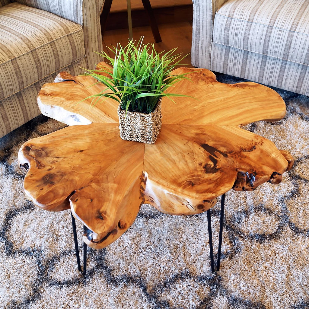 WELLAND Live Edge Cedar Coffee Table 32' W x 32' D x 20.5' H Rustic Round Table for Living Room, Patio, Bedroom, Home Office