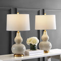 SAFAVIEH Lighting Collection – Karlen Set of 2 Cream & Gold Leaf Double Gourd Glass Table Lamps, Modern Contemporary Design, LED Bulbs Included (TBL4223A-SET2)