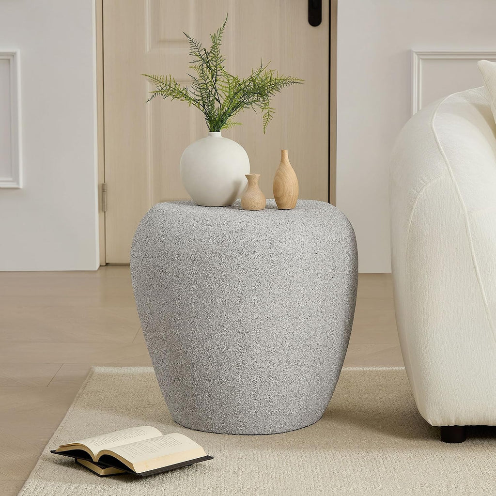Nesting Coffee Tables Set of 2, Oval Faux Stone Coffee Table with Side Table, Modern Fiberglass Center Table & Accent Side Table Set for Living Room Apartment Office, No Need Assembly, Beige