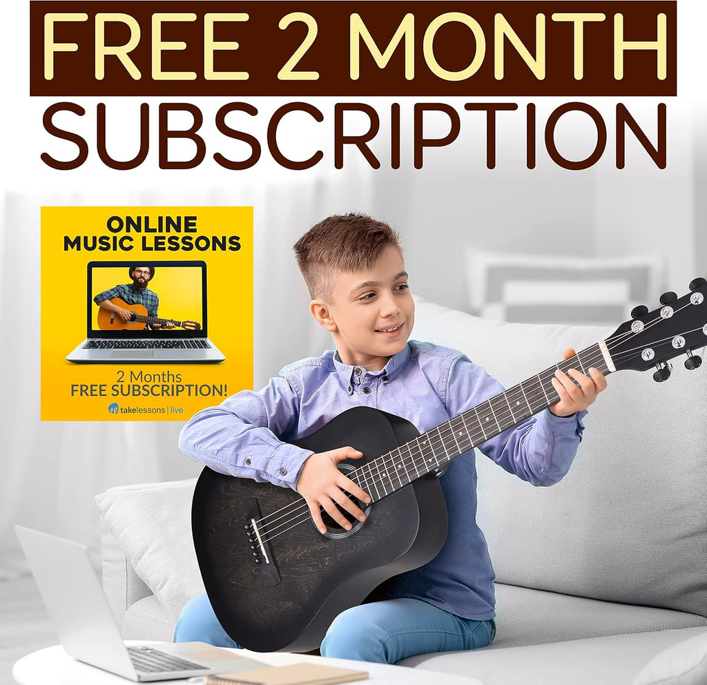 Pyle Acoustic Guitar Kit, 1/2 Junior Size All Wood Steel String Instrument for Beginner Kids, Adults, 34' Black Matte