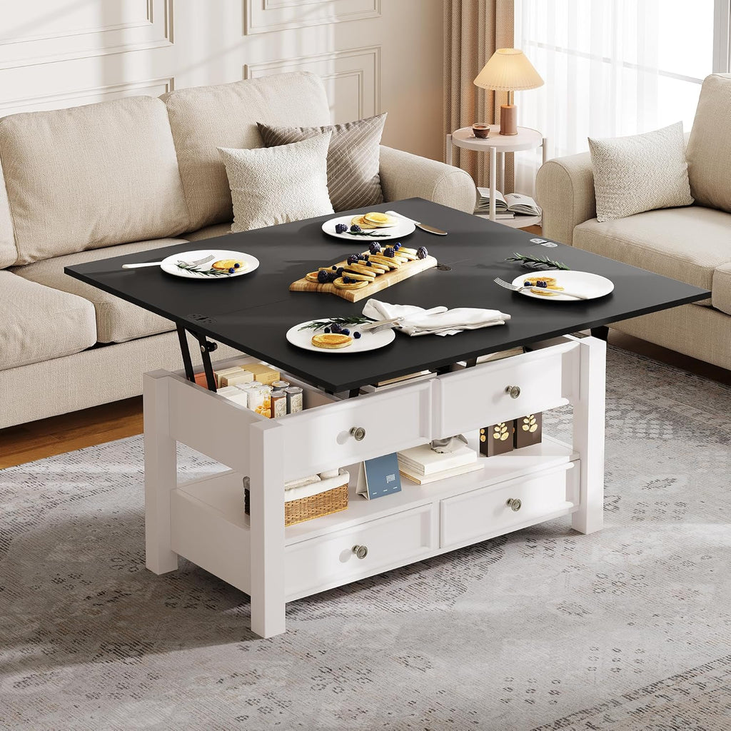 YITAHOME Coffee Table Lift Top, 4 in 1 Multi-Function Convertible Coffee Table with Drawers and Hidden Compartment, Converts to Dining Table for Living Room Home Office, Black Top