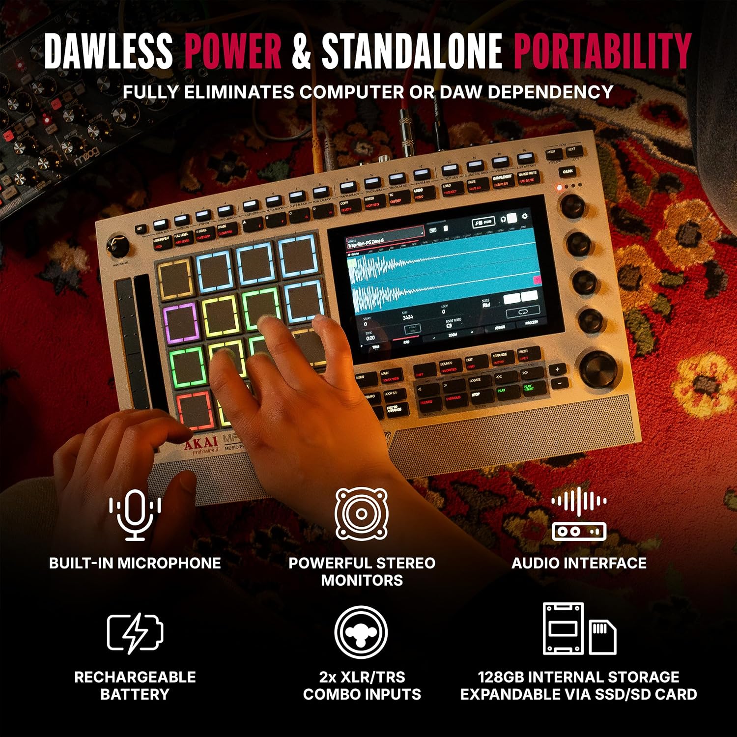Akai Professional MPC Live III Retro - Standalone Portable Music Production Center with MPCe Pads, Sequencer, Touchscreen, Mic, Stereo Monitors, Audio Interface, Wi-Fi, Bluetooth, Battery, Touchstrip