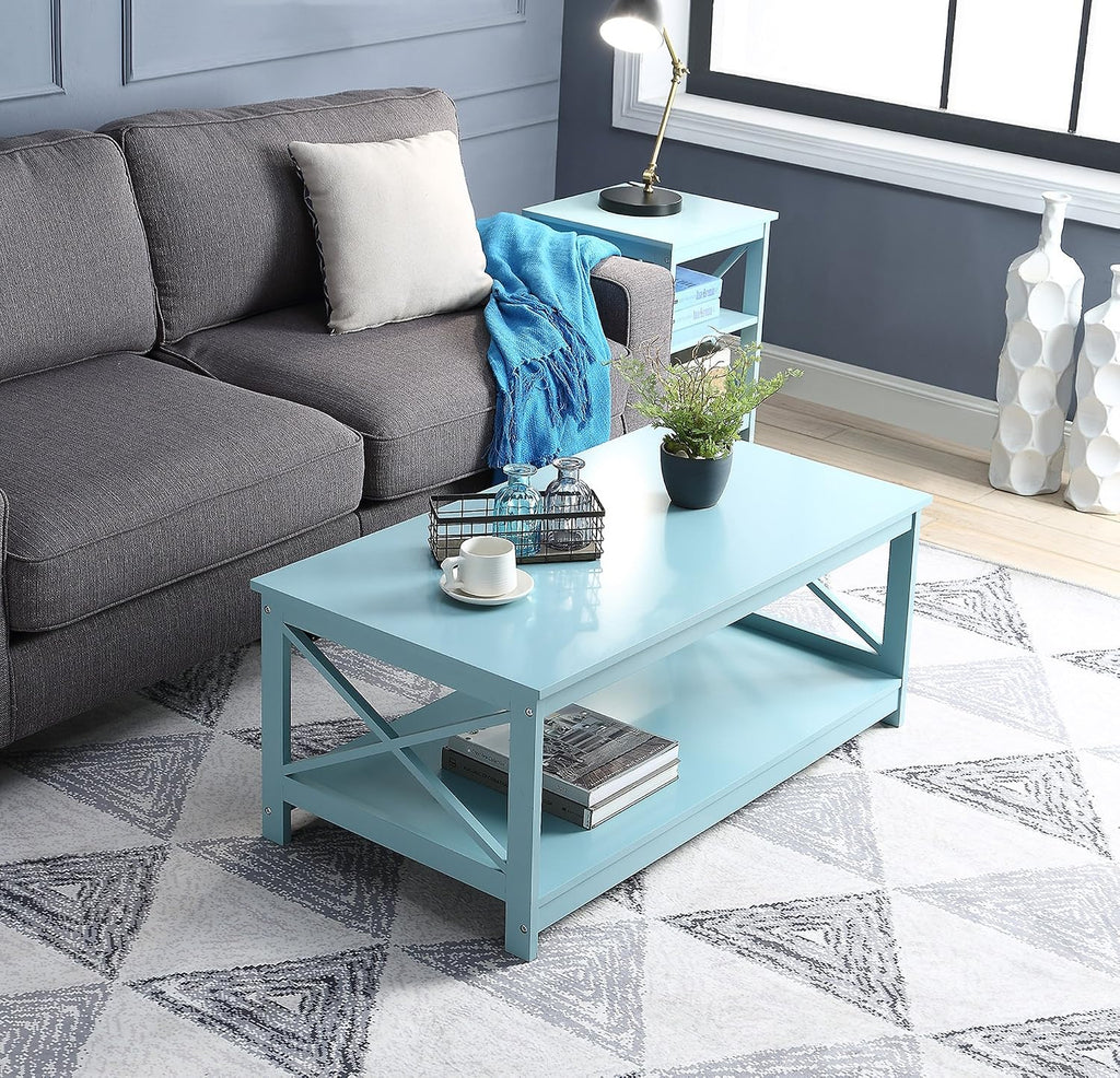 Convenience Concepts Oxford Coffee Table with Shelf, Sea Foam Blue
