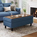 LINSY HOME 46 Inches Wide Storage Ottoman Bench, Linen Coffee Table Long Shoes Bench Footstool, Storage Chest, Foot Rest Stool, for The Living Room, Entryway and Family Room (Blue)