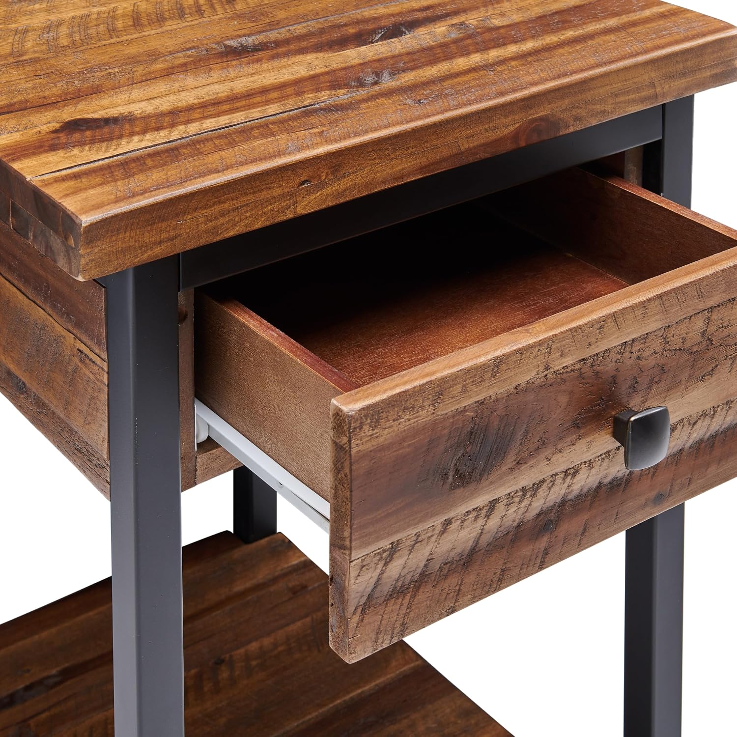 Claremont Rustic Solid Wood End Table with Drawer and Shelf – Farmhouse Accent or Nightstand with Natural Knots, Rough-Hewn Edges for Living Room or Bedroom by Alaterre Furniture (Dark Brown)