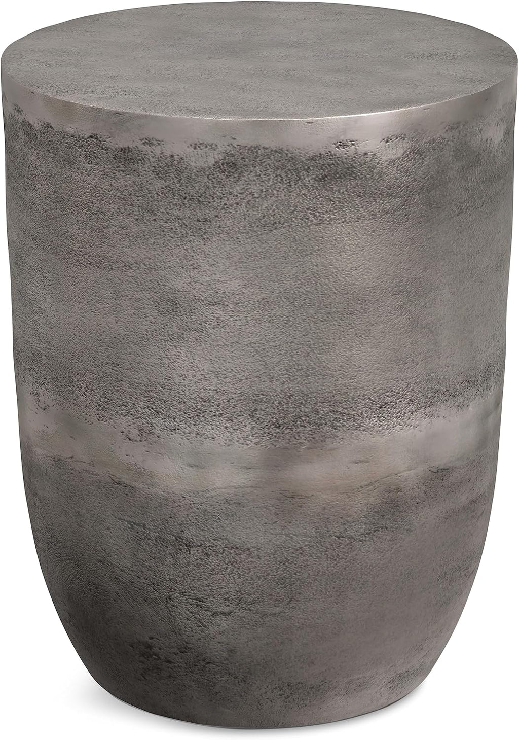 SIMPLIHOME Morris Metal Table - 17 inch Wide Cast Aluminum Round Drum Accent Table in Antique Silver, Contemporary End Table for Living Room, Bedroom, or Office with Handcrafted Design, Assembled